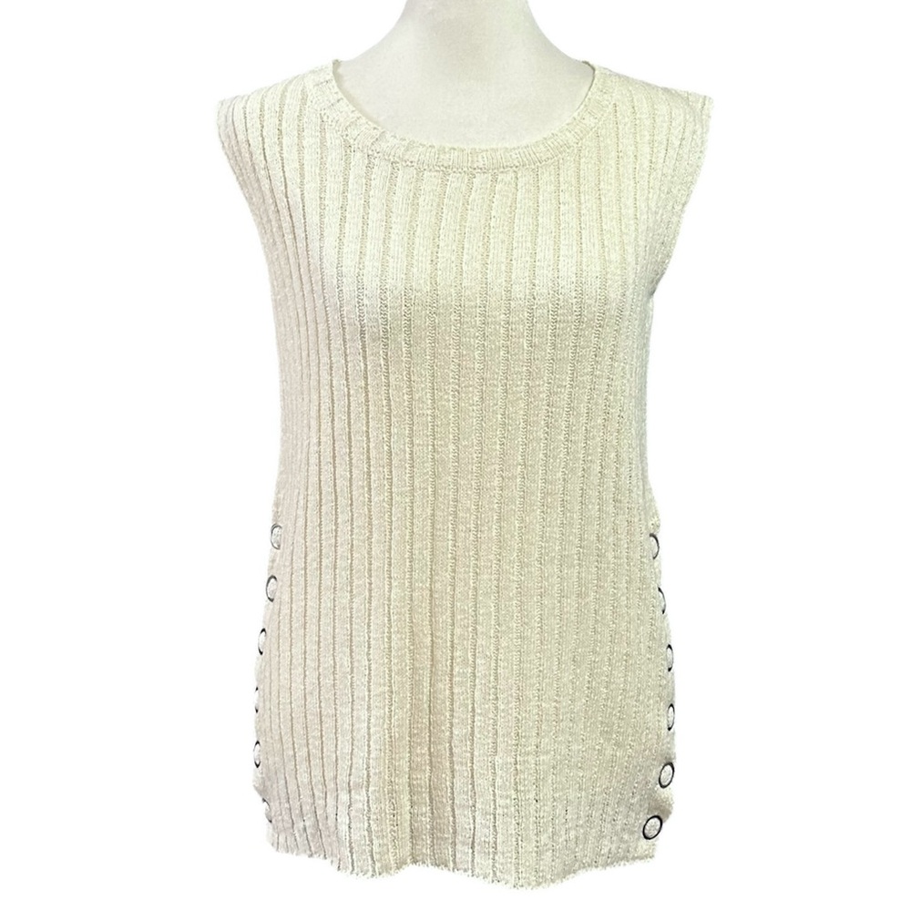 POL Ribbed Sleeveless Grommet Snap Side Hem Boho Top Size Small